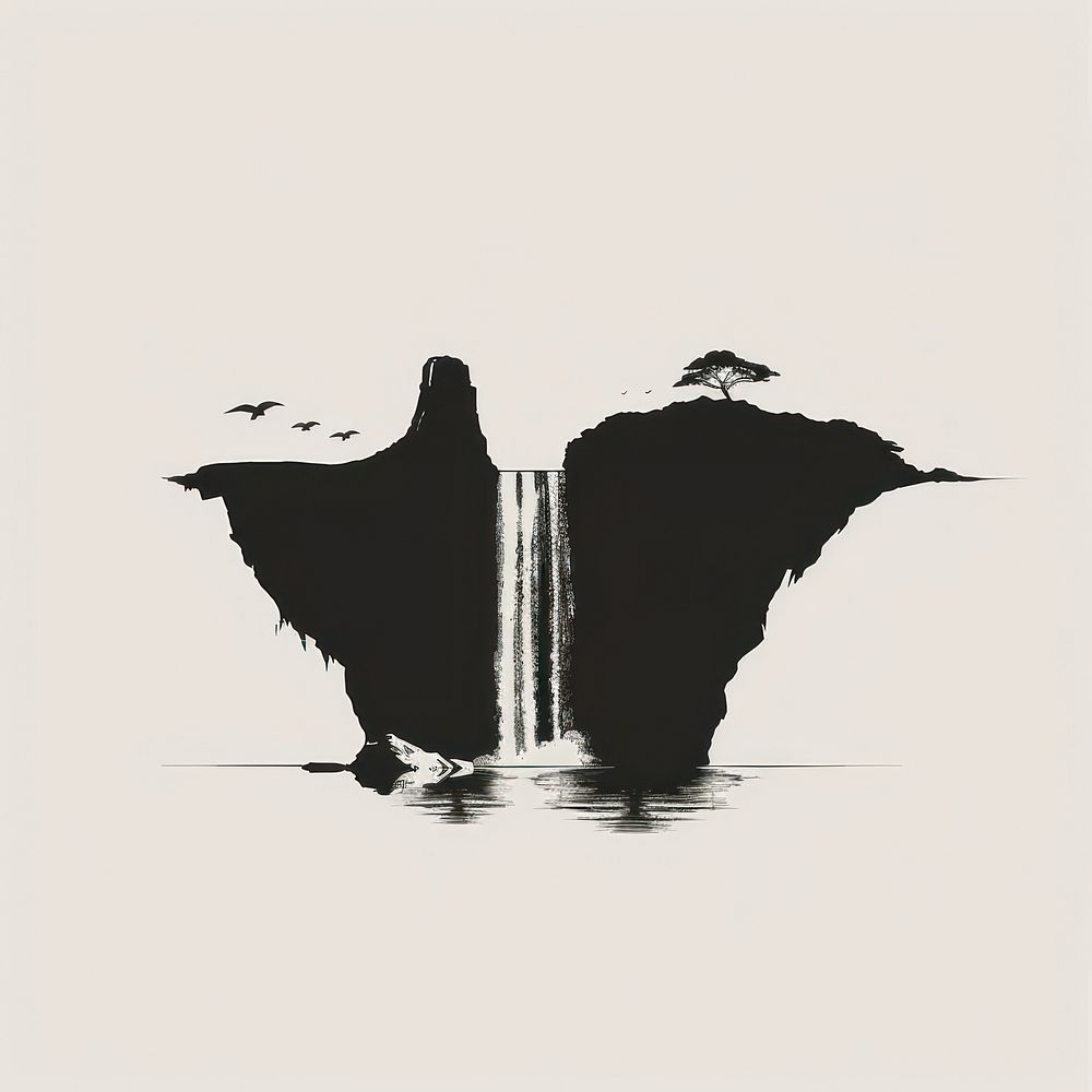 Black minimalist iguazu falls logo design silhouette outdoors drawing.