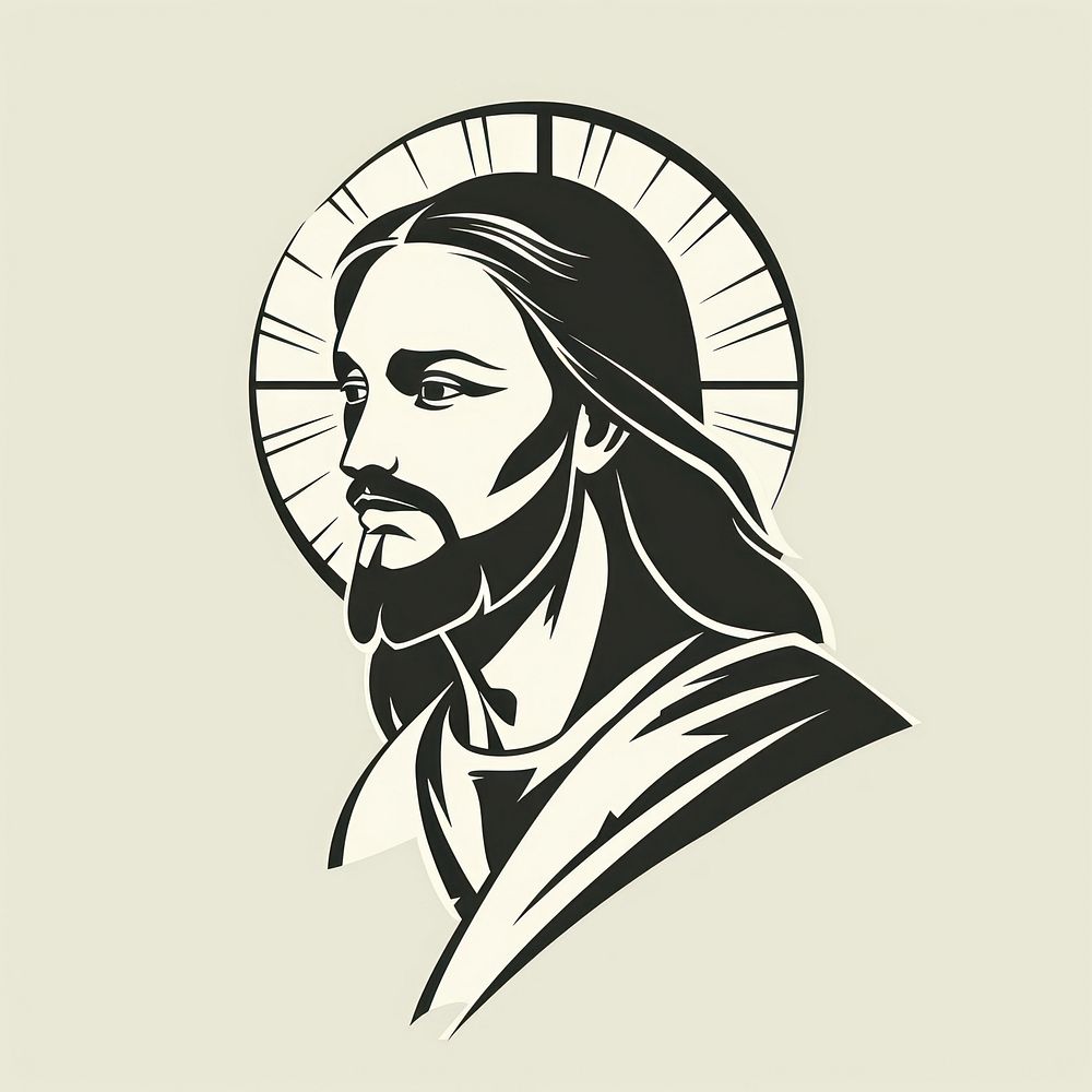 Black minimalist jesus christ logo design drawing sketch representation.