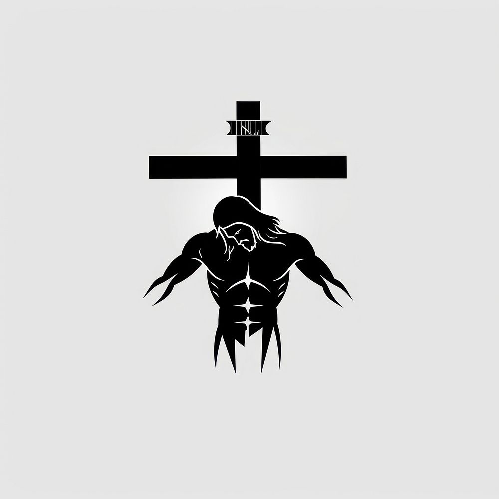 Black minimalist jesus christ on the cross logo design silhouette drawing symbol.