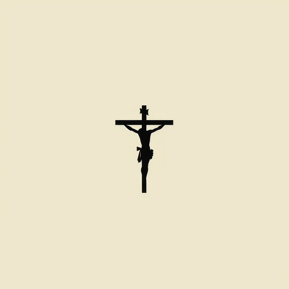 Black minimalist jesus christ on the cross logo design crucifix symbol silhouette.