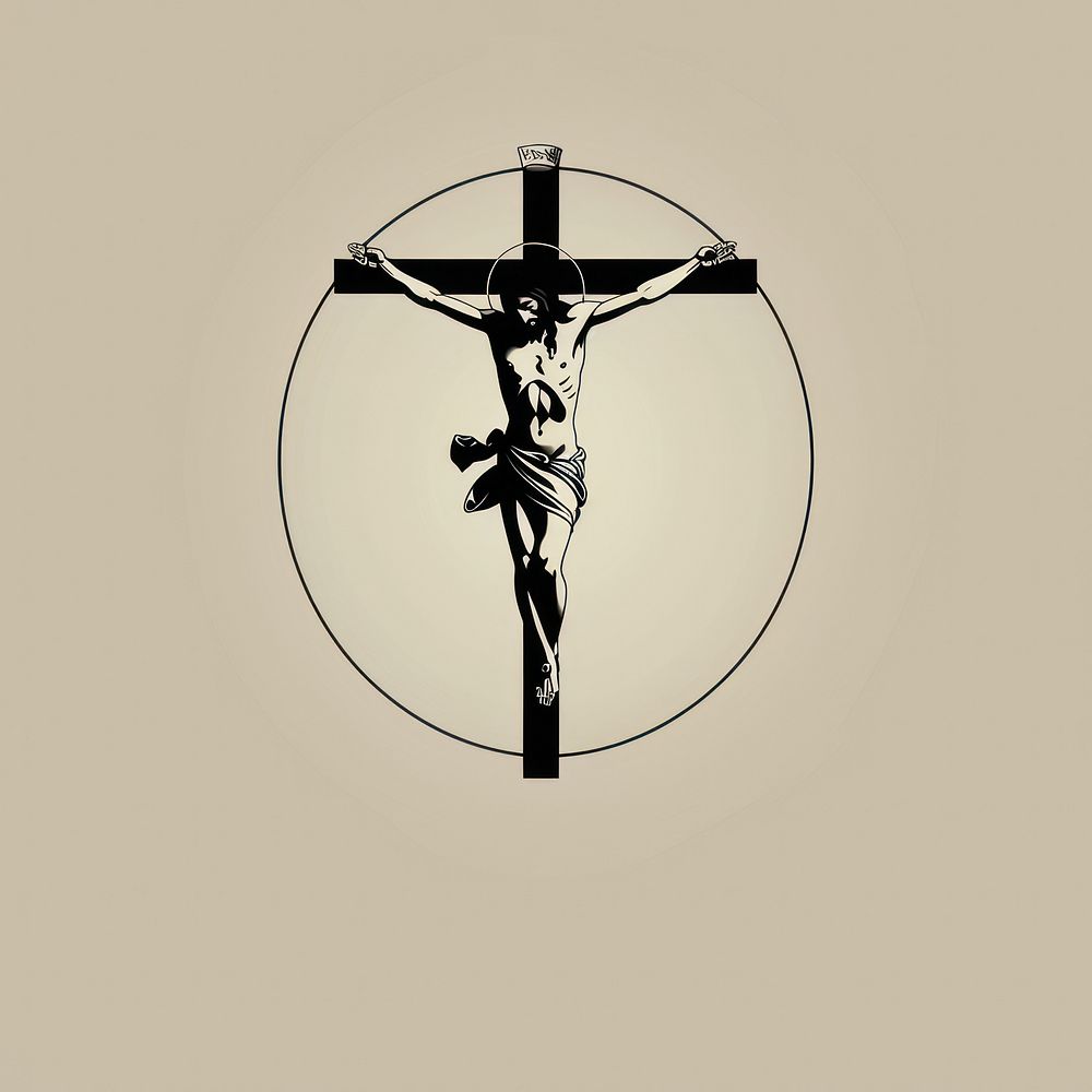 Black minimalist jesus christ on the cross logo design crucifix symbol catholicism.