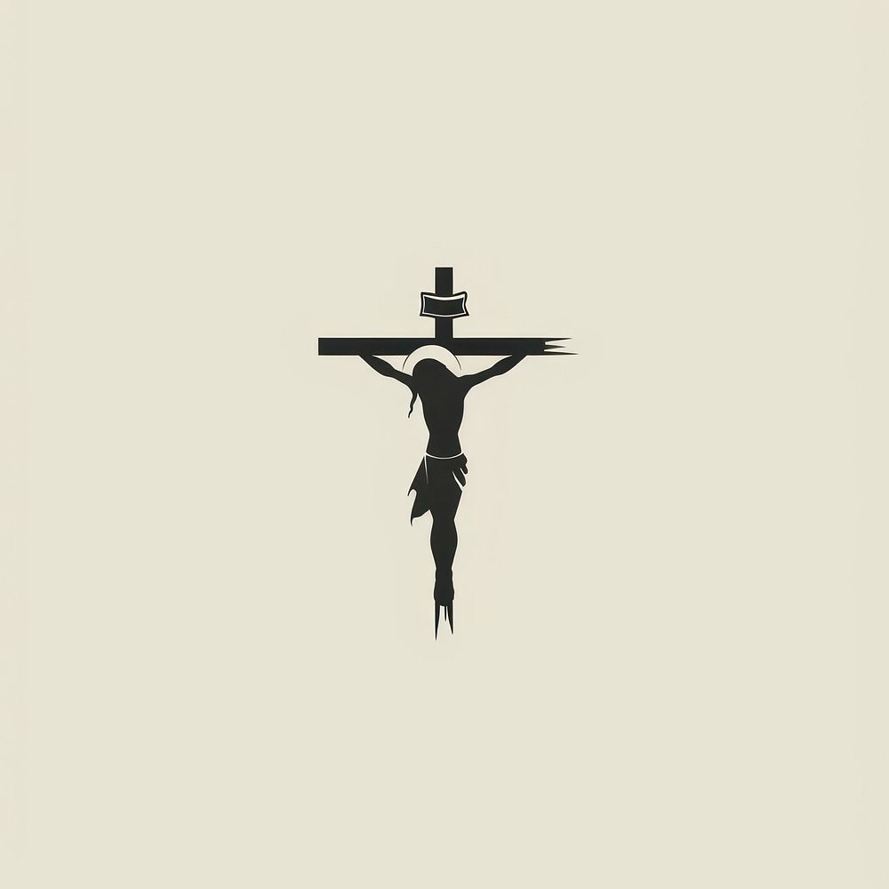 Black minimalist jesus christ on the cross logo design crucifix drawing symbol.
