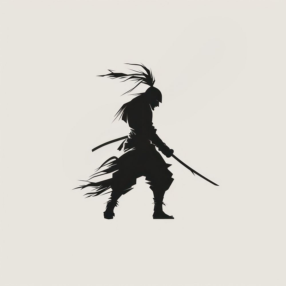 Black minimalist samurai logo design silhouette drawing calligraphy.