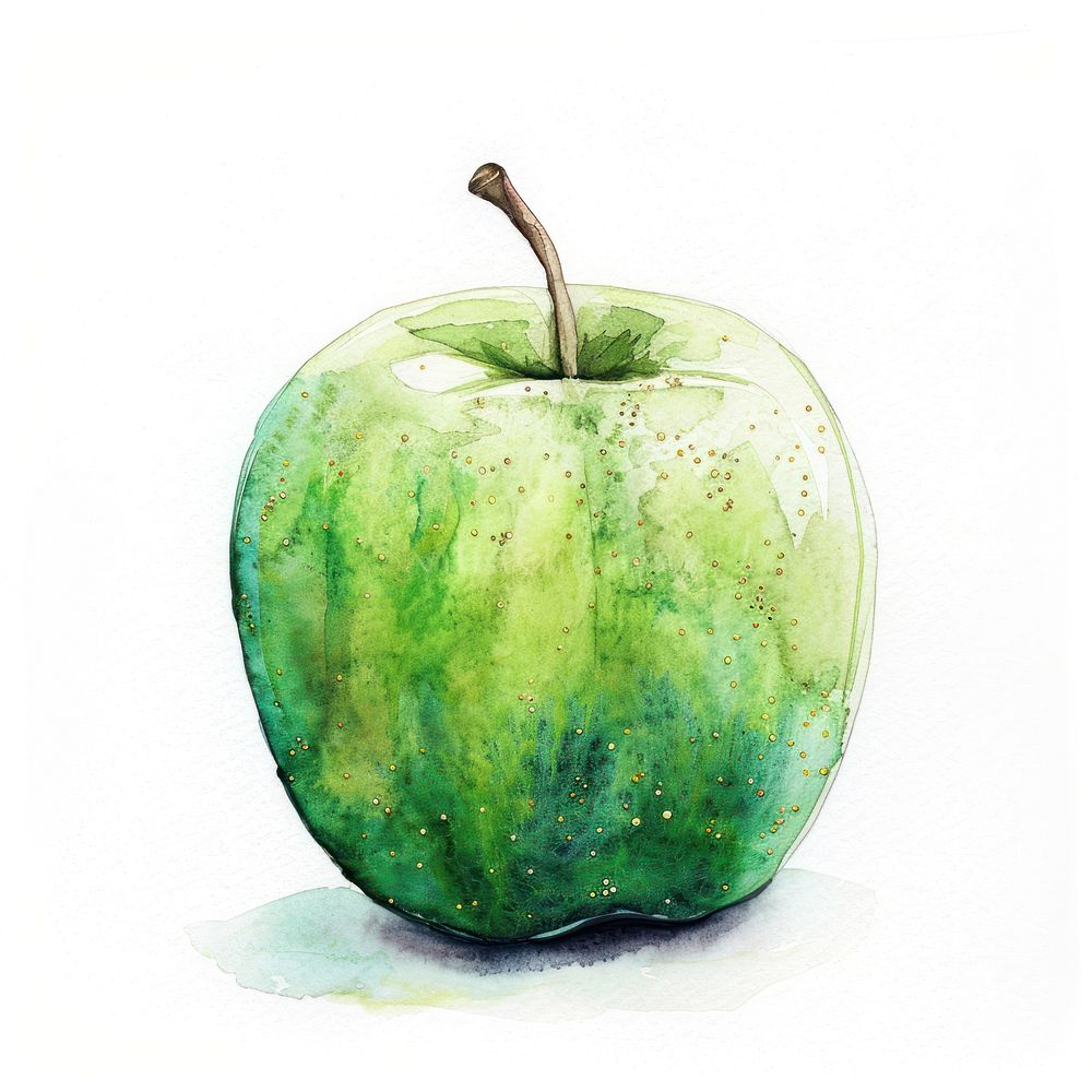 Green apple painting fruit plant.