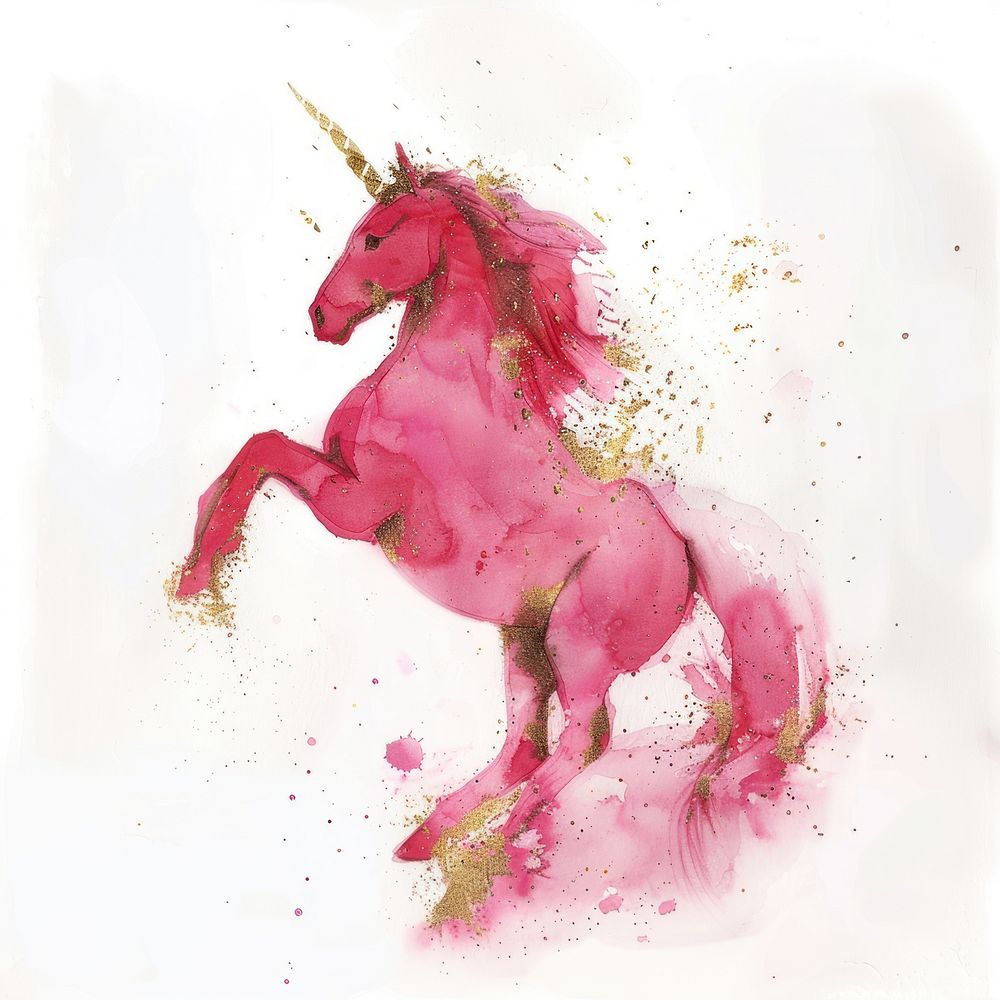 A pink unicorn painting animal mammal.