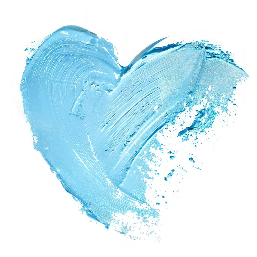 Heart shape brush strokes blue white background splattered.