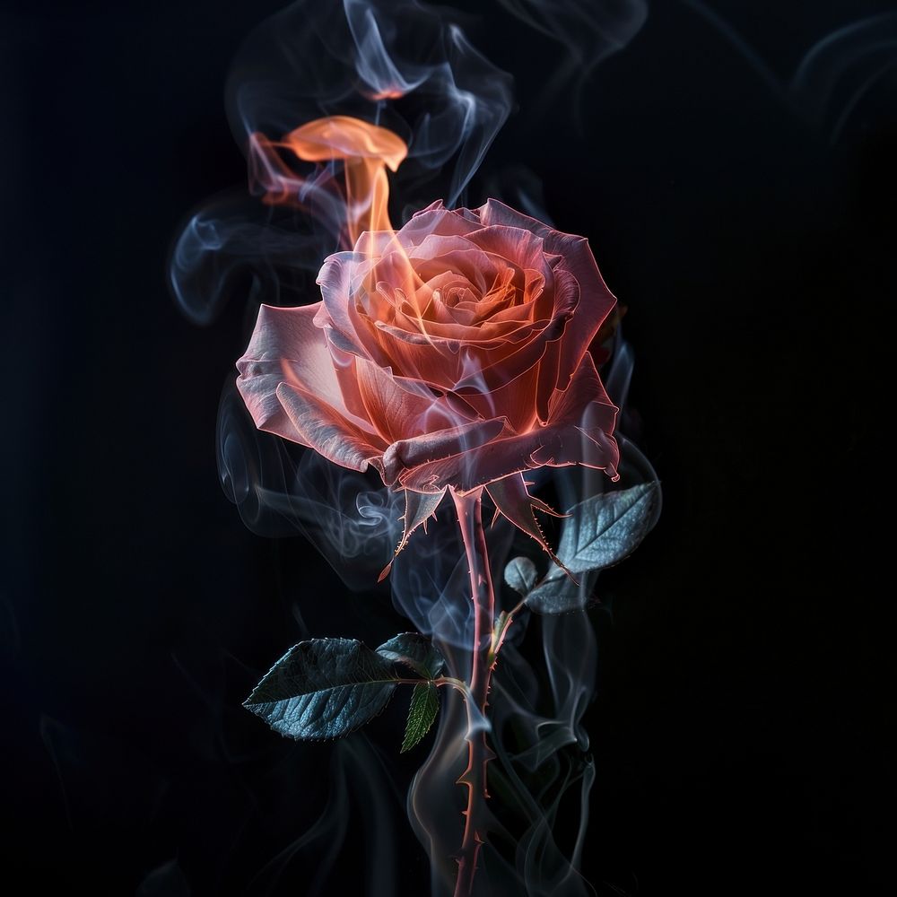 Rose on fire flower smoke plant.