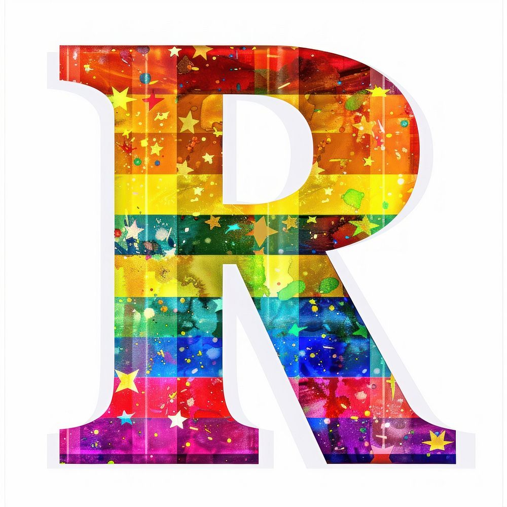 Rainbow with alphabet R number symbol text.