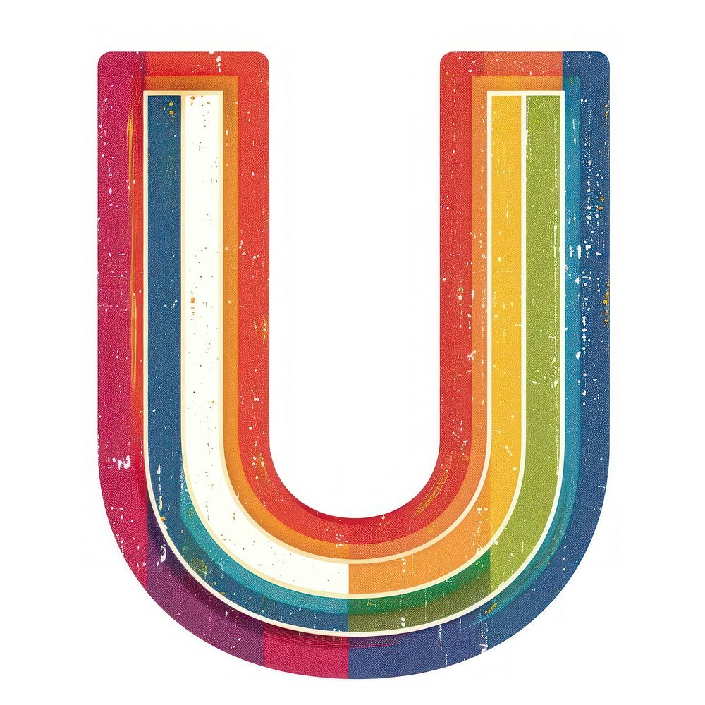 Rainbow with alphabet u symbol number text.