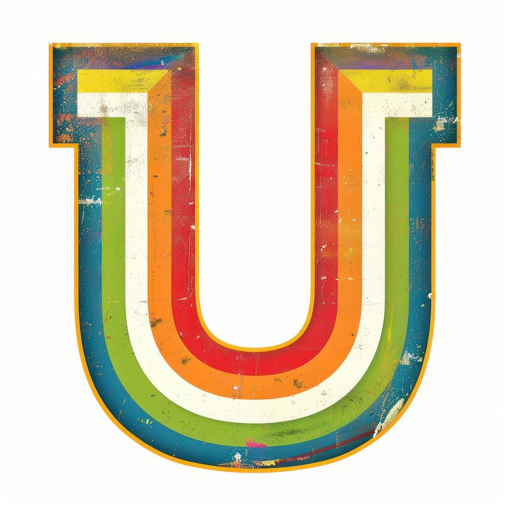 Rainbow with alphabet u symbol number text.