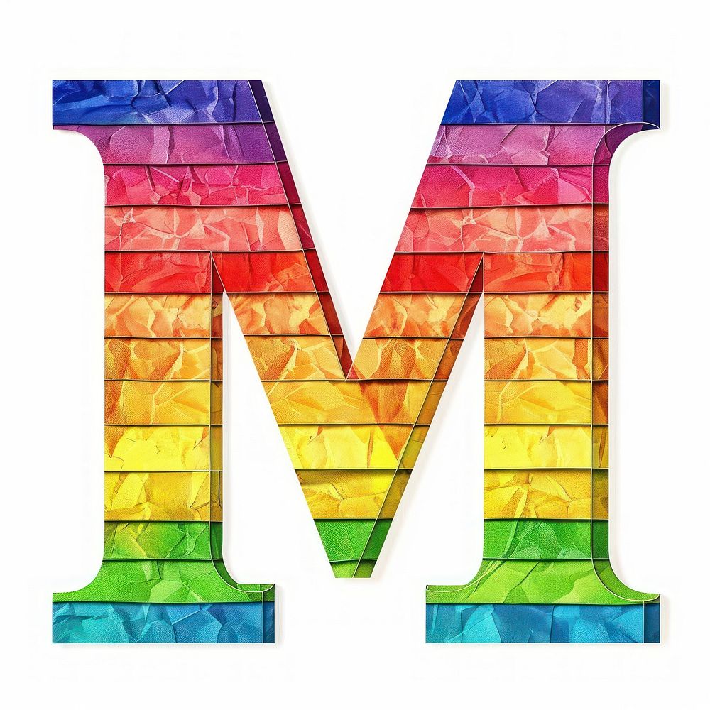 Rainbow with alphabet M number symbol text.