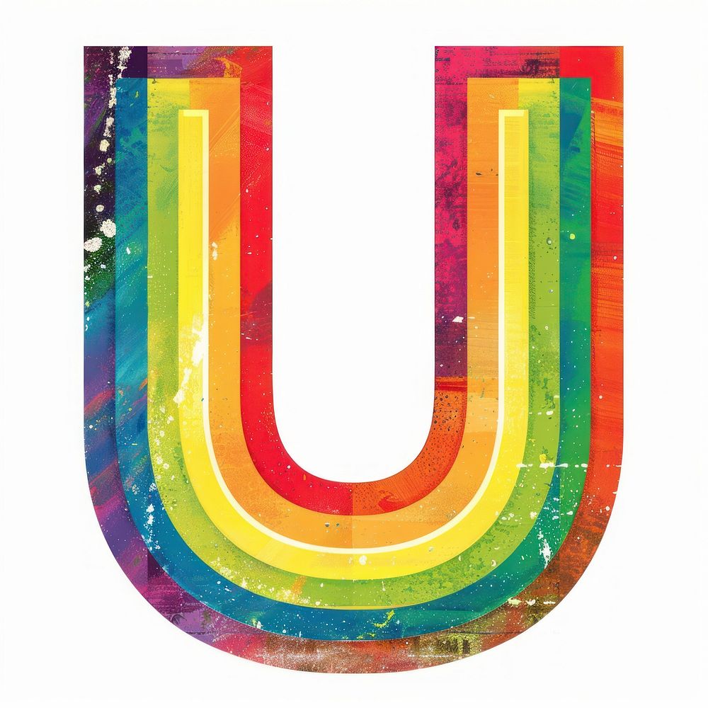 Rainbow with alphabet u number symbol text.