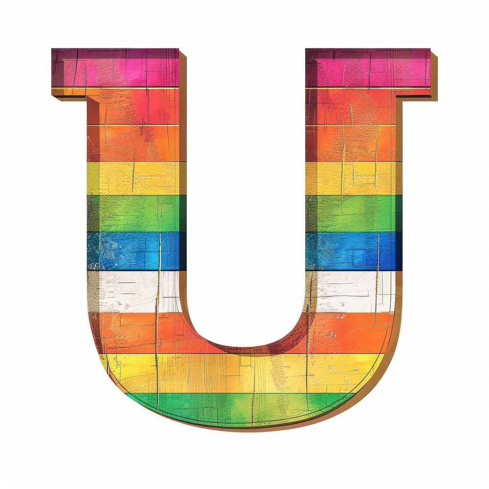 Rainbow with alphabet U collage number symbol.