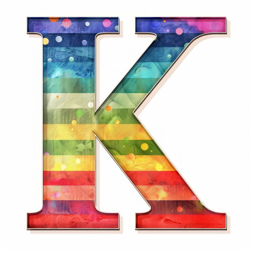 Rainbow with alphabet K number symbol text.