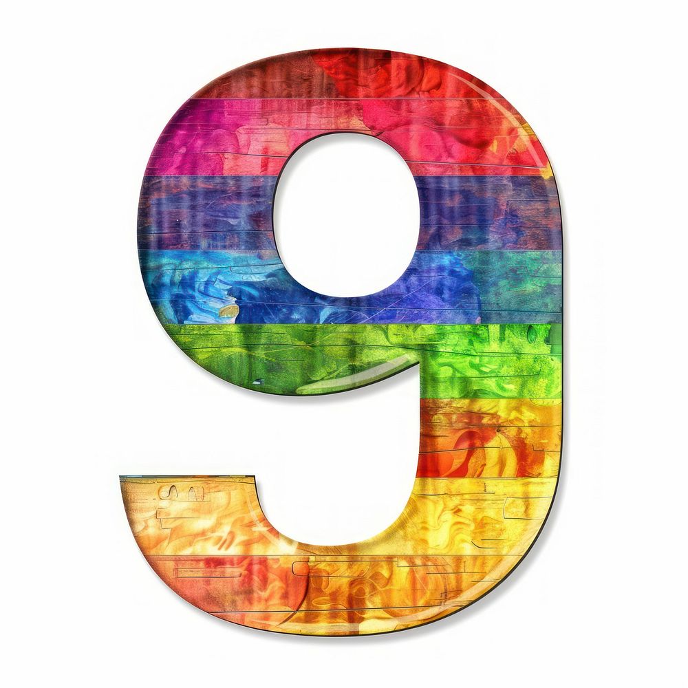 Rainbow with number 9 symbol text disk.