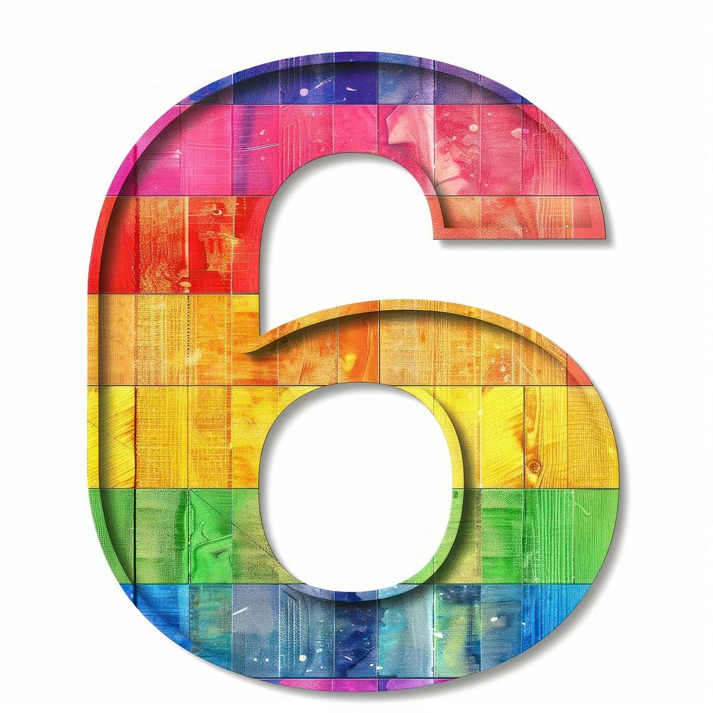 Rainbow with number 6 symbol text disk.