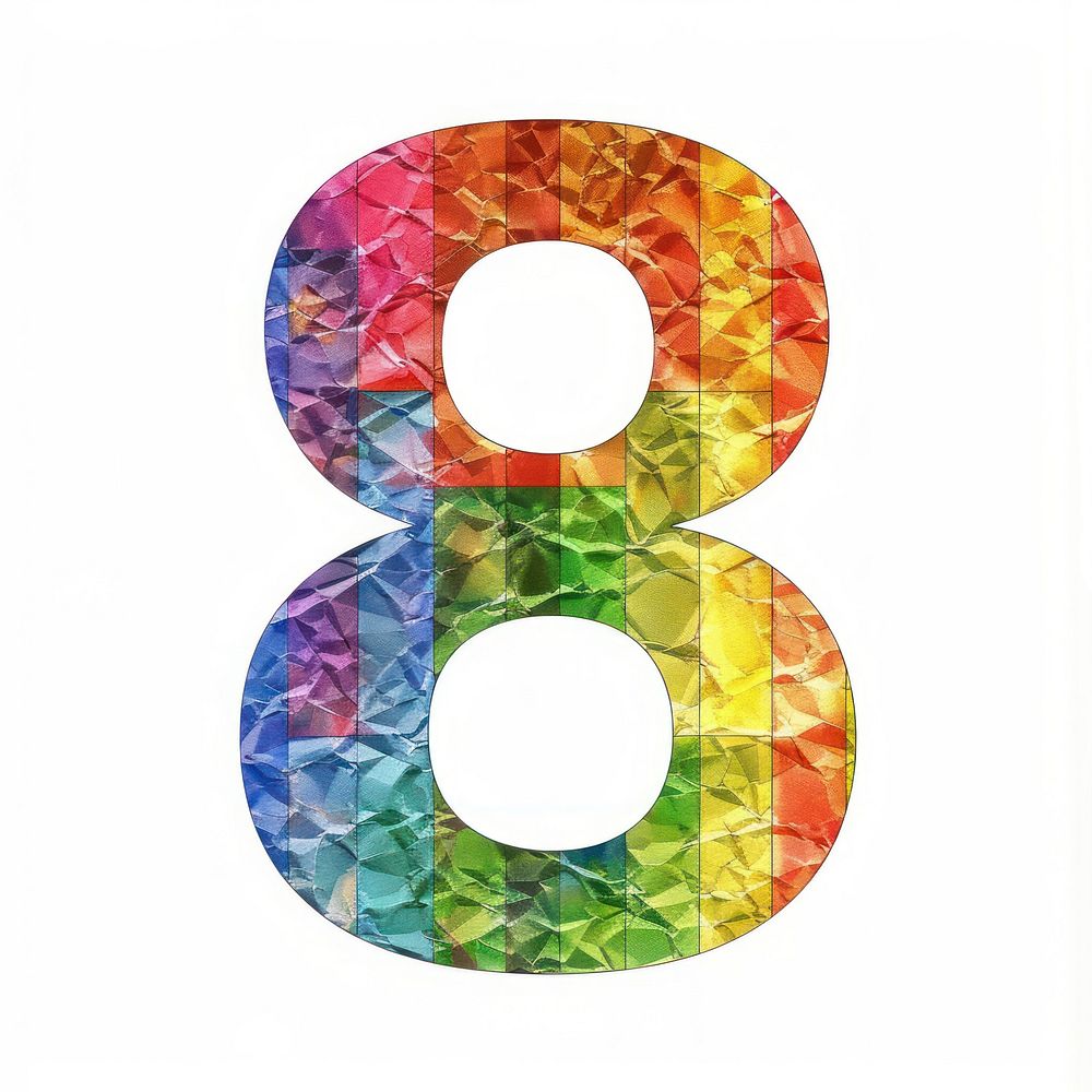 Rainbow with number 8 symbol text disk.