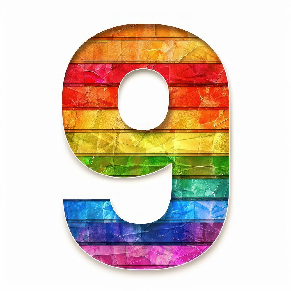 Rainbow with number 9 symbol text.