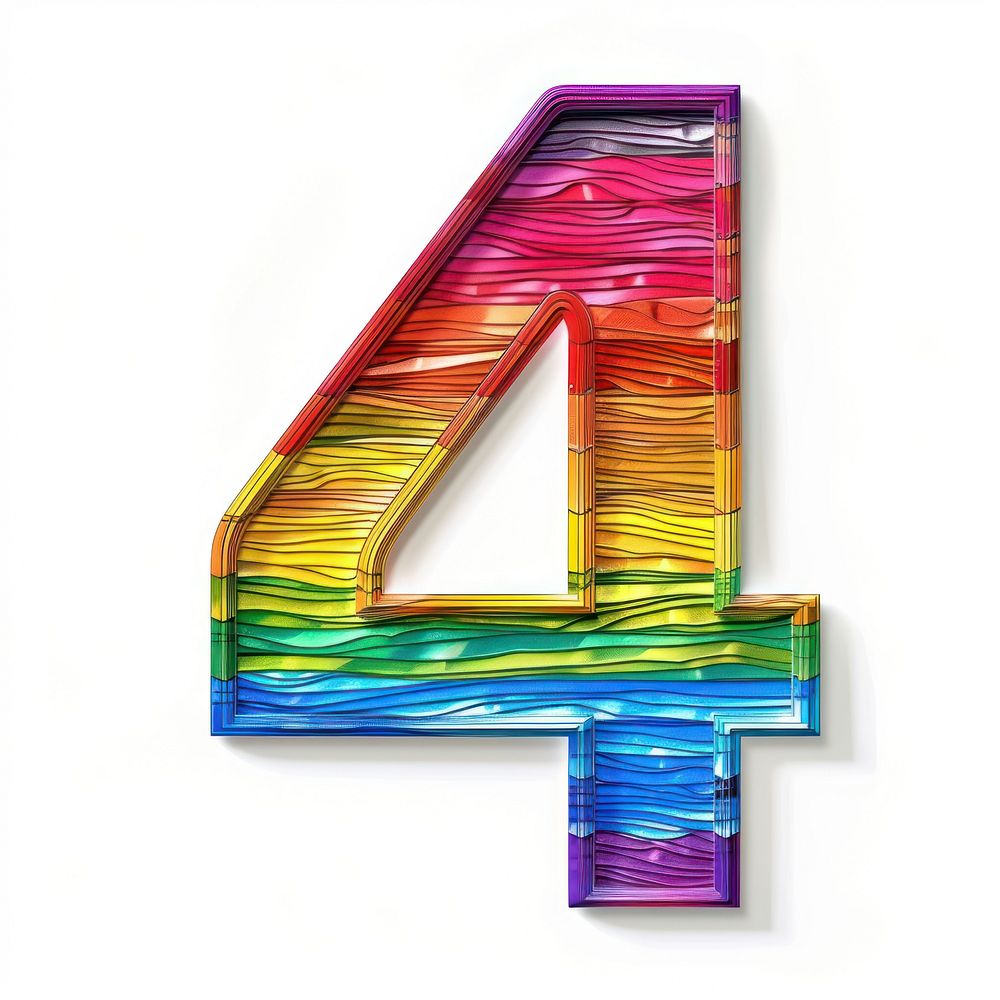 Rainbow with number 4 purple symbol text.