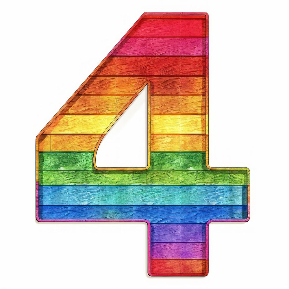 Rainbow with number 4 symbol purple text.