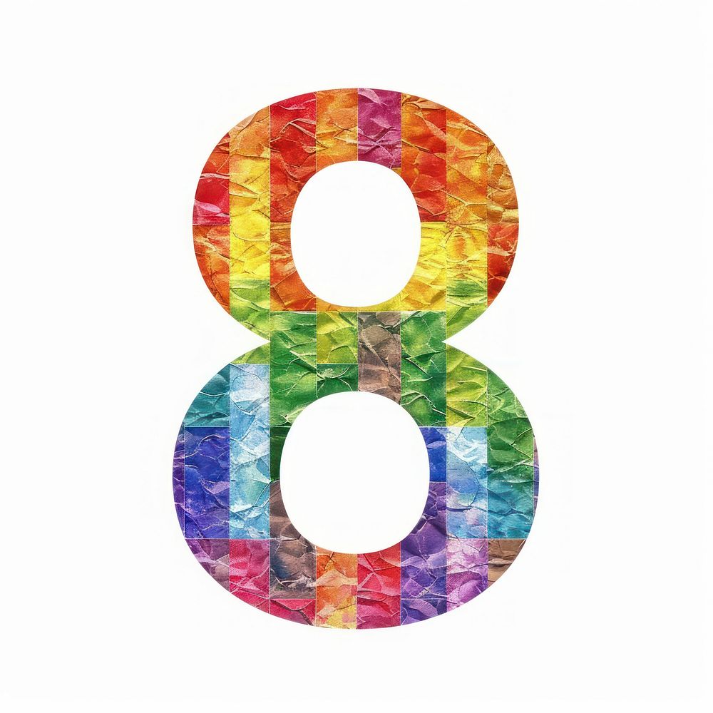 Rainbow with number 8 balloon symbol text.