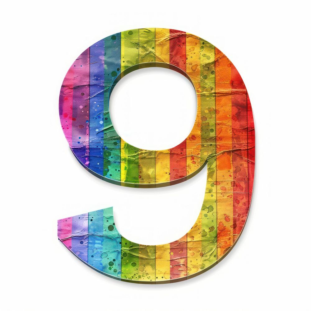 Rainbow with number 9 symbol text disk.