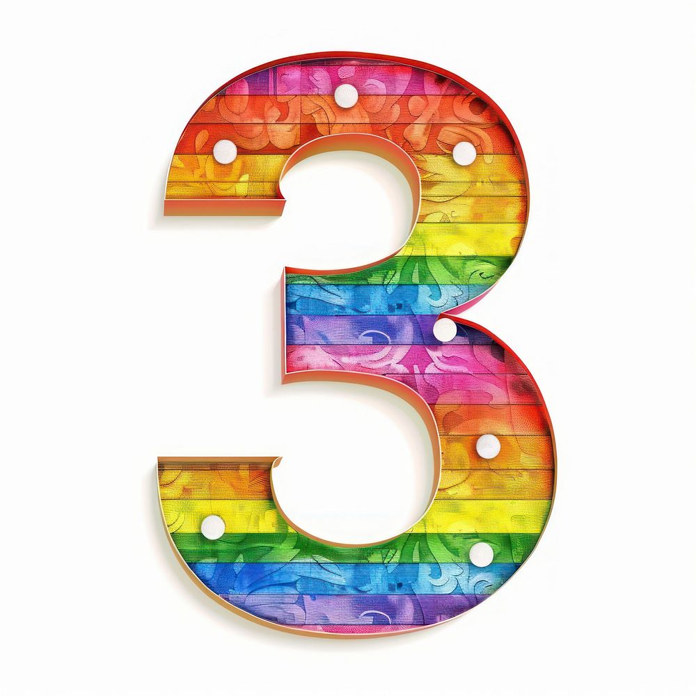 Rainbow with number 3 symbol text disk.