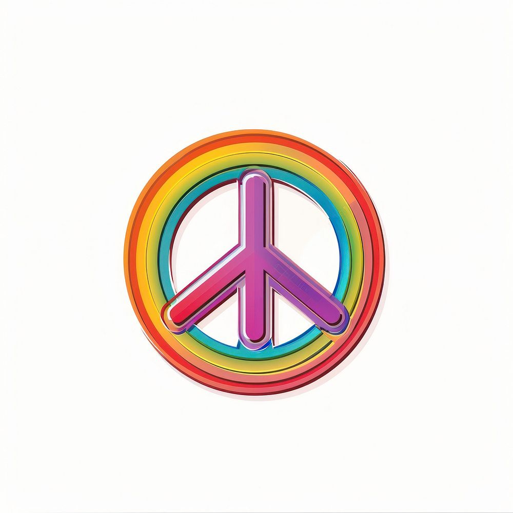 Rainbow with peace sign symbol badge logo.