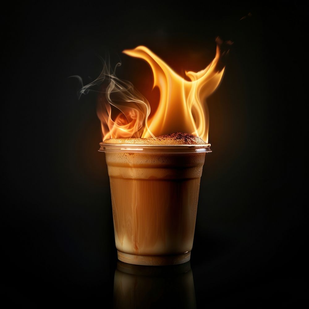 A coffee flame fire beverage.