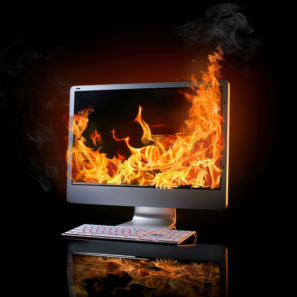 A computer fire electronics television.