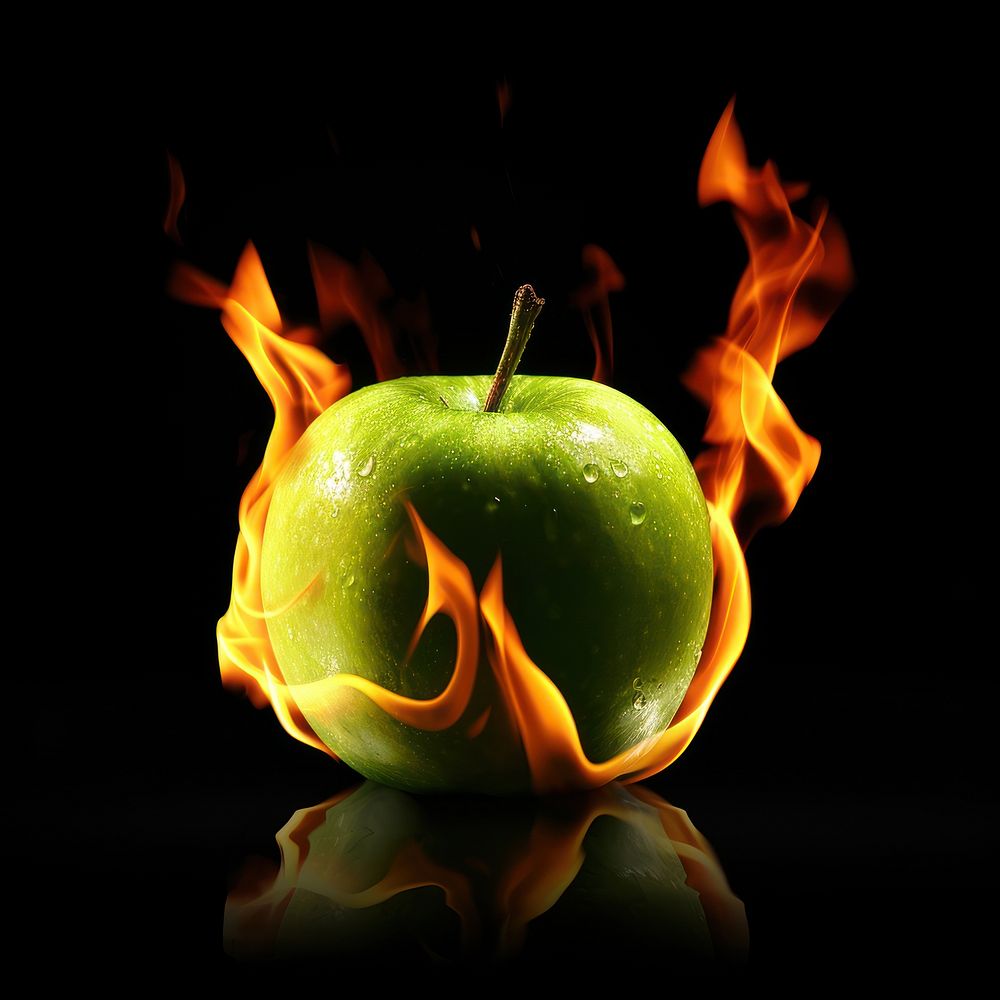 A green apple flame fire produce.