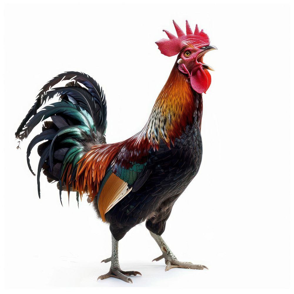 A roaring chicken poultry rooster animal.