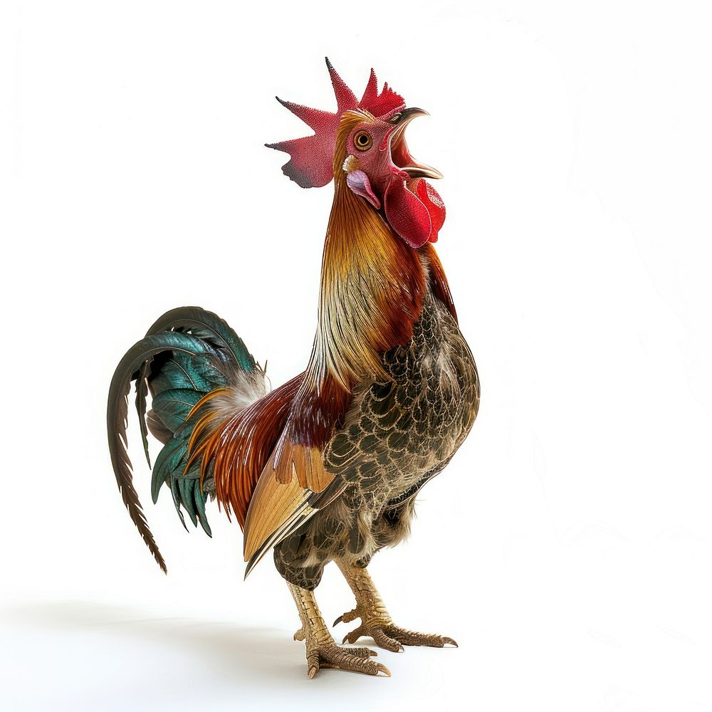 A roaring chicken poultry rooster animal.