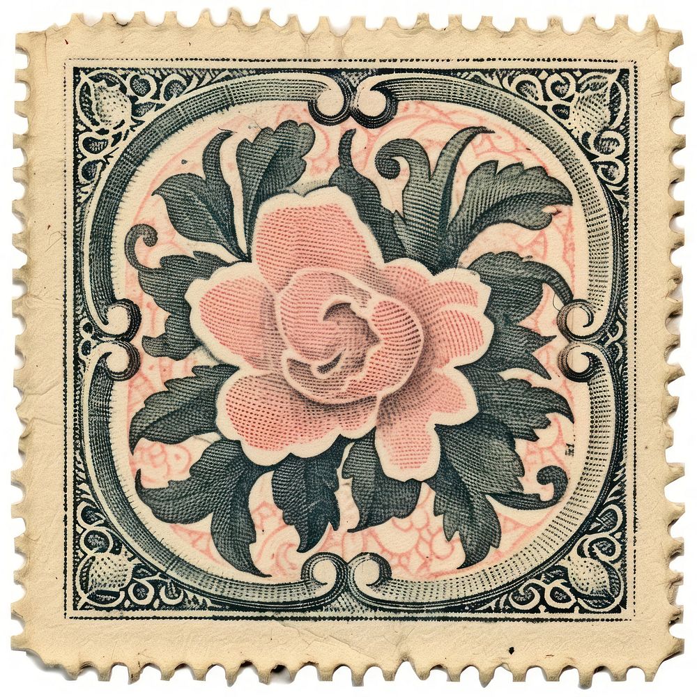 Vintage postage stamp art architecture needlework.