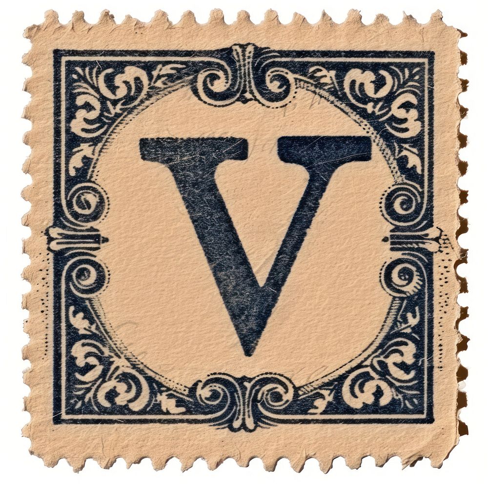Stamp with alphabet V paper font text.