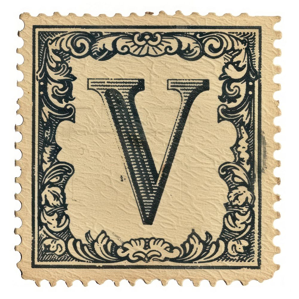 Stamp with alphabet V paper font calligraphy.