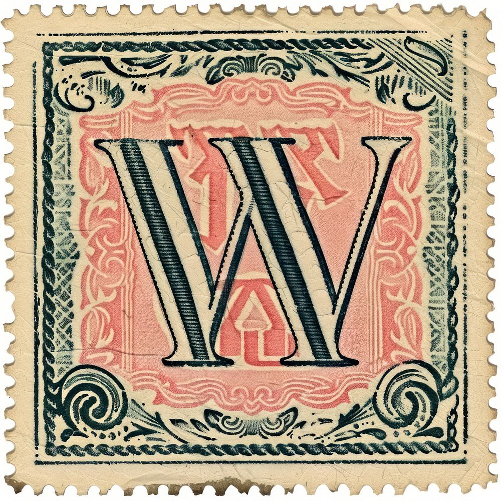 Stamp with alphabet W backgrounds paper font.