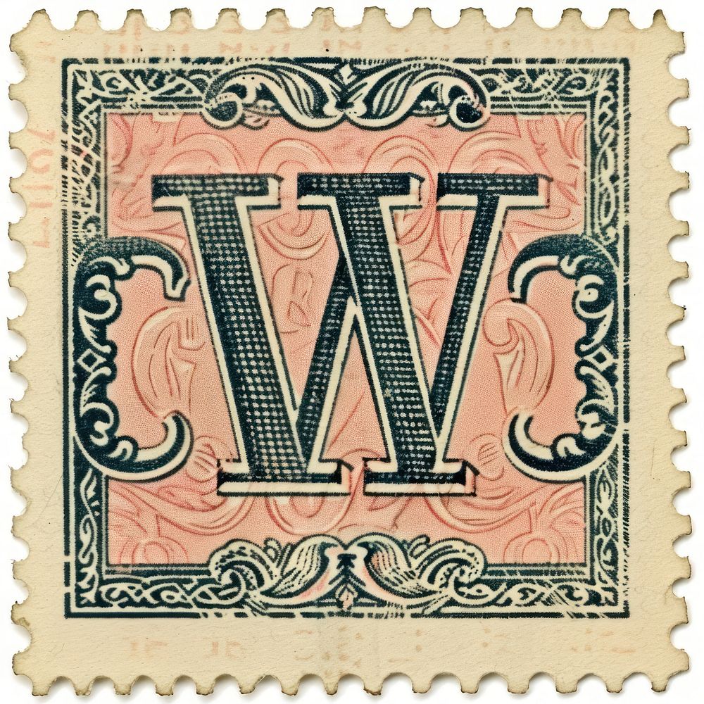 Stamp with alphabet W paper font text.