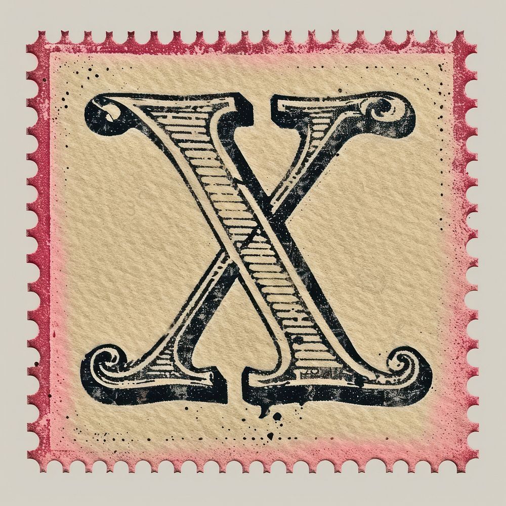 Stamp with alphabet X letter paper font.