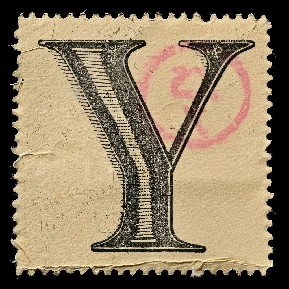 Stamp with alphabet Y letter paper font.