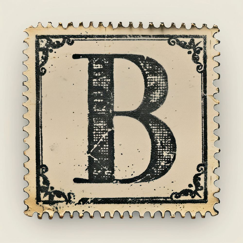 Stamp with alphabet B number text font.