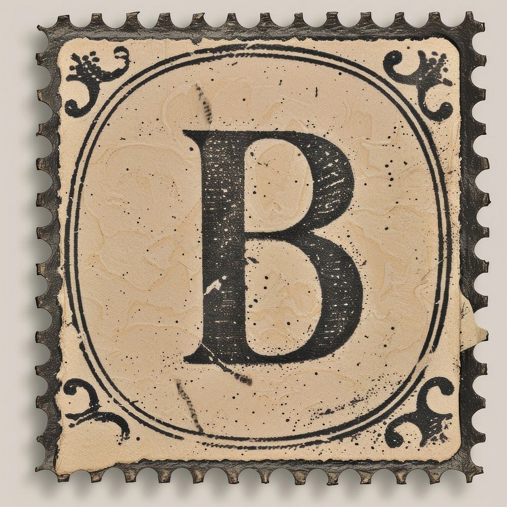 Stamp with alphabet B number text font.