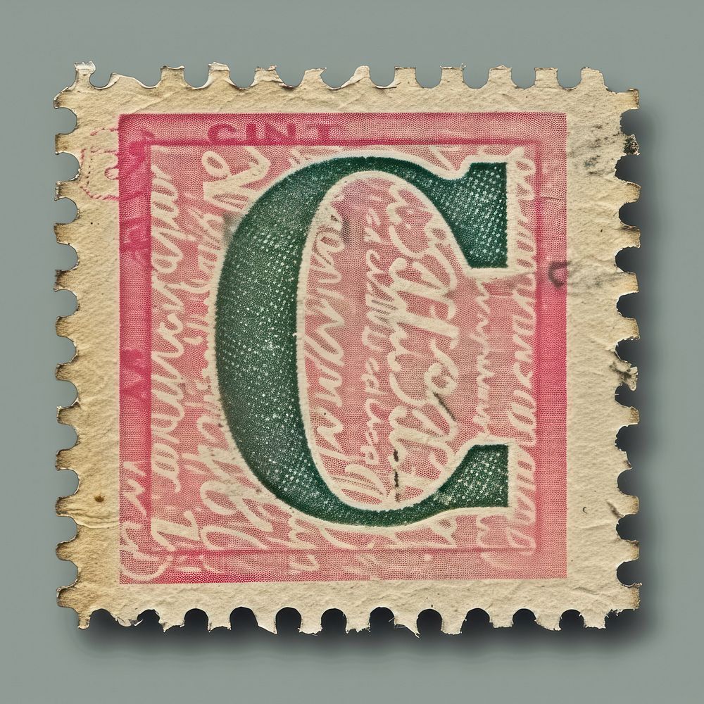 Postage stamp alphabet C font blackboard currency.
