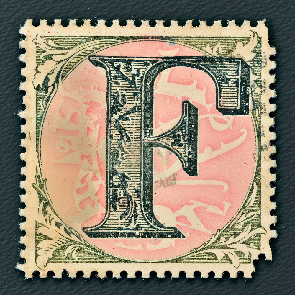 Stamp with alphabet F font calligraphy currency.