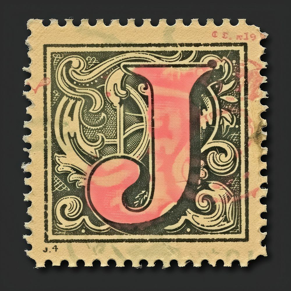 Stamp with alphabet J font text art.