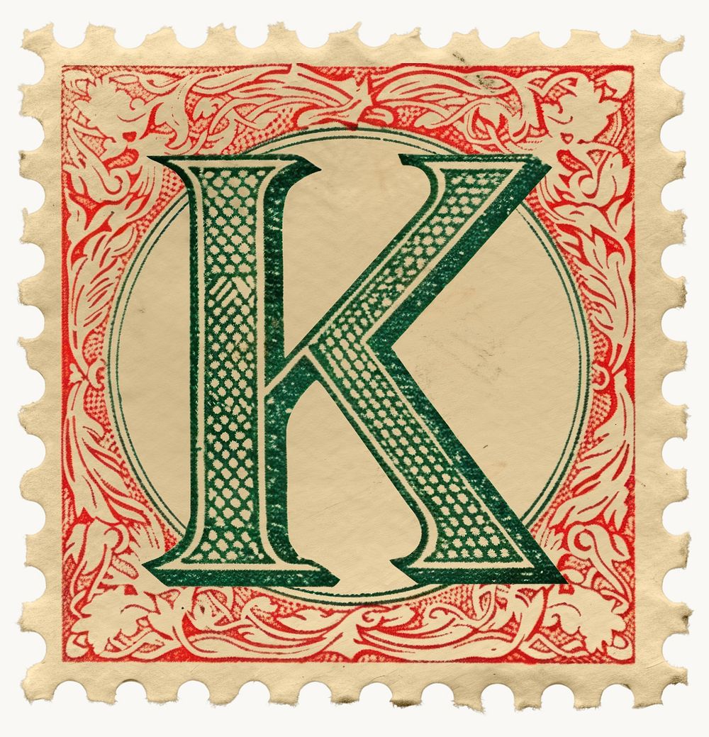 Stamp with alphabet K backgrounds paper font.