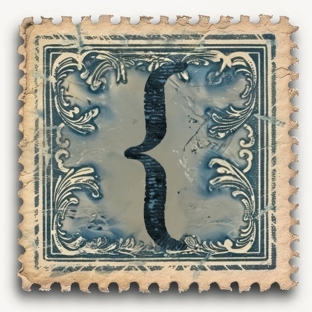 Stamp alphabet curly brackets paper font art.