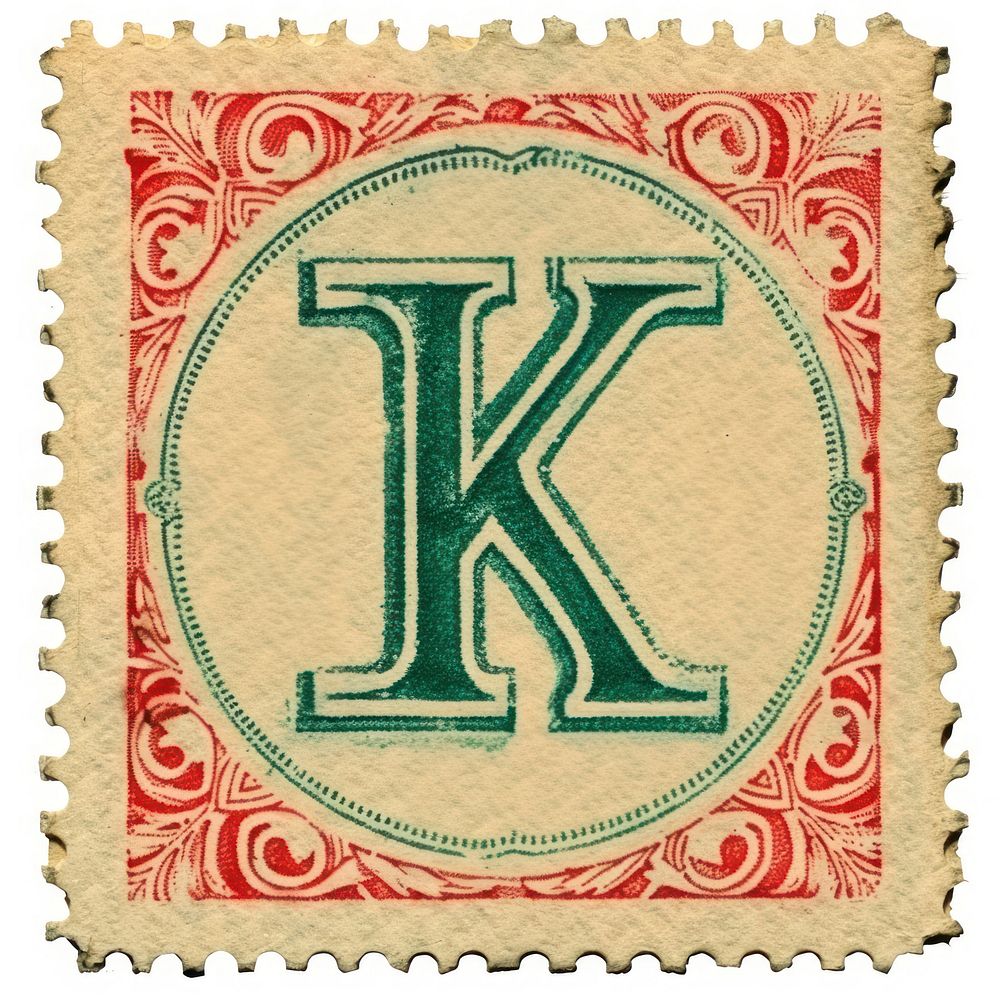 Stamp with alphabet K paper font text.