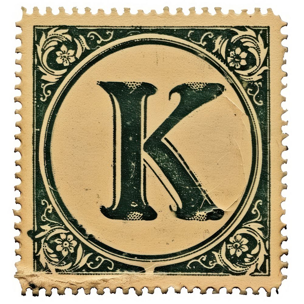 Stamp with alphabet K font text calligraphy.