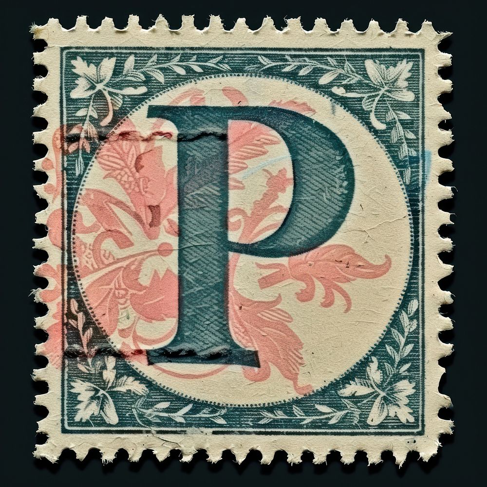 Stamp with alphabet P number font text.